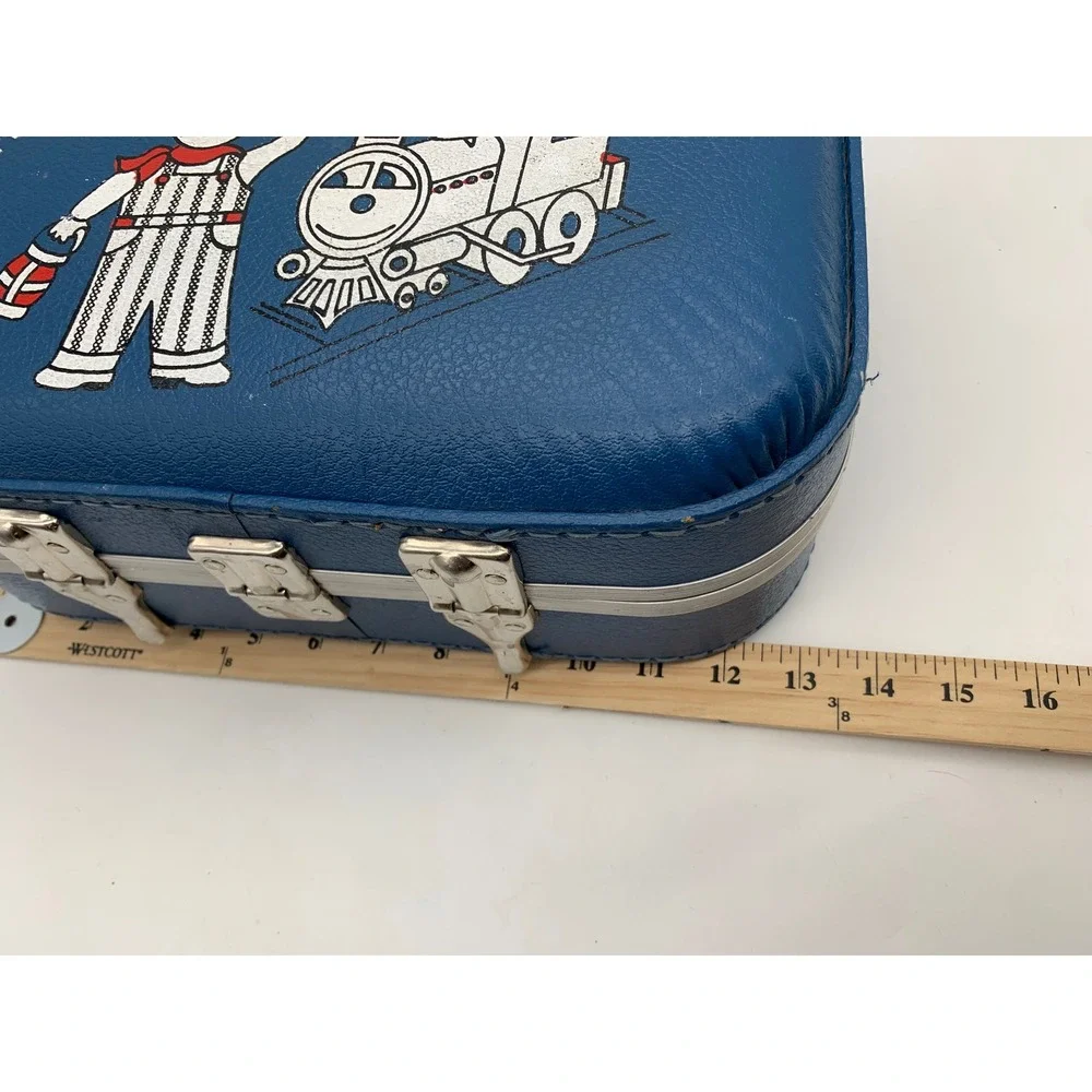 VTG Kids Suitcase Blue I'm Going To Grandma's Train Conductor Hardshell Luggage